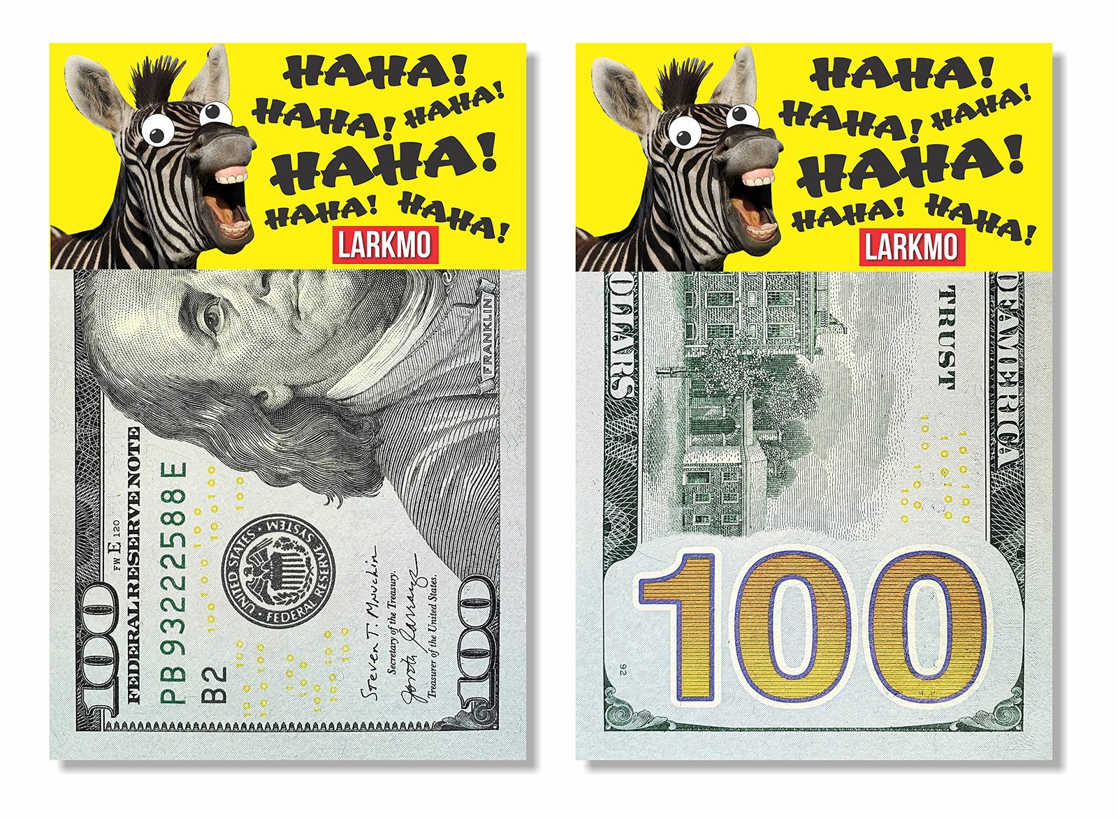 The Pranking Zebra Funny $100 Gag, Realistic One Hundred Dollar Bill Joke Off...