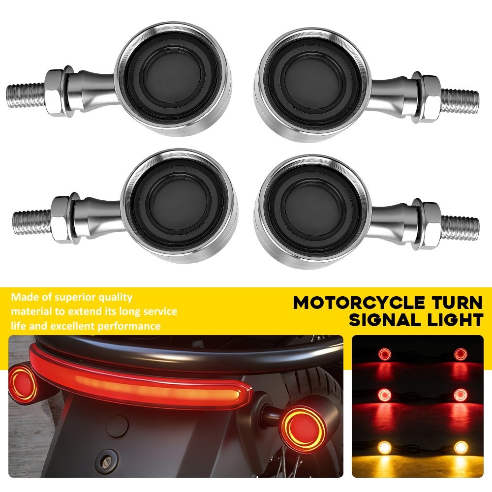 4pcs Fit Harley Bobber Motorcycle Chrome LED Bullet Blinker Brake Running Light