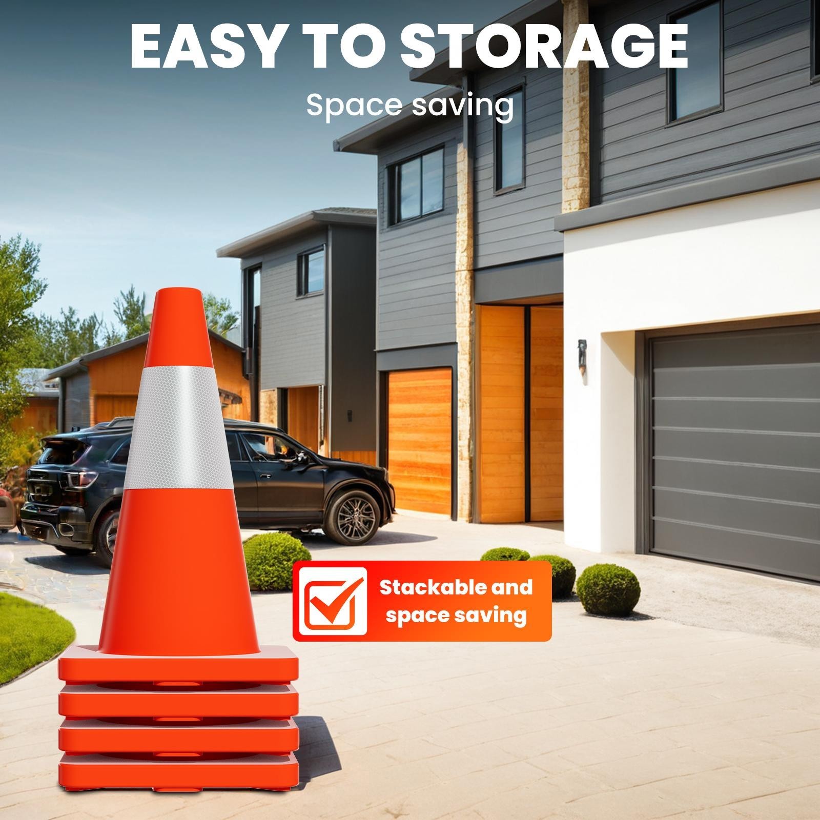18" 20Pcs Traffic Cones w/ Reflective Collars Hazard Construction Cones