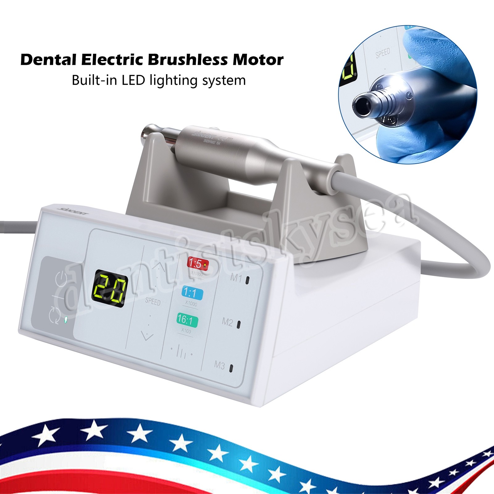 SANDENT Dental Electric LED Brushless Micro Motor 4 Holes Micromotor DTA FDA