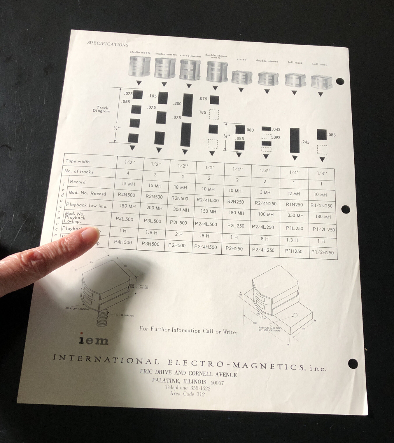 Vintage IEM Pro AUDIO MAGNETIC HEAD SPEC SHEET