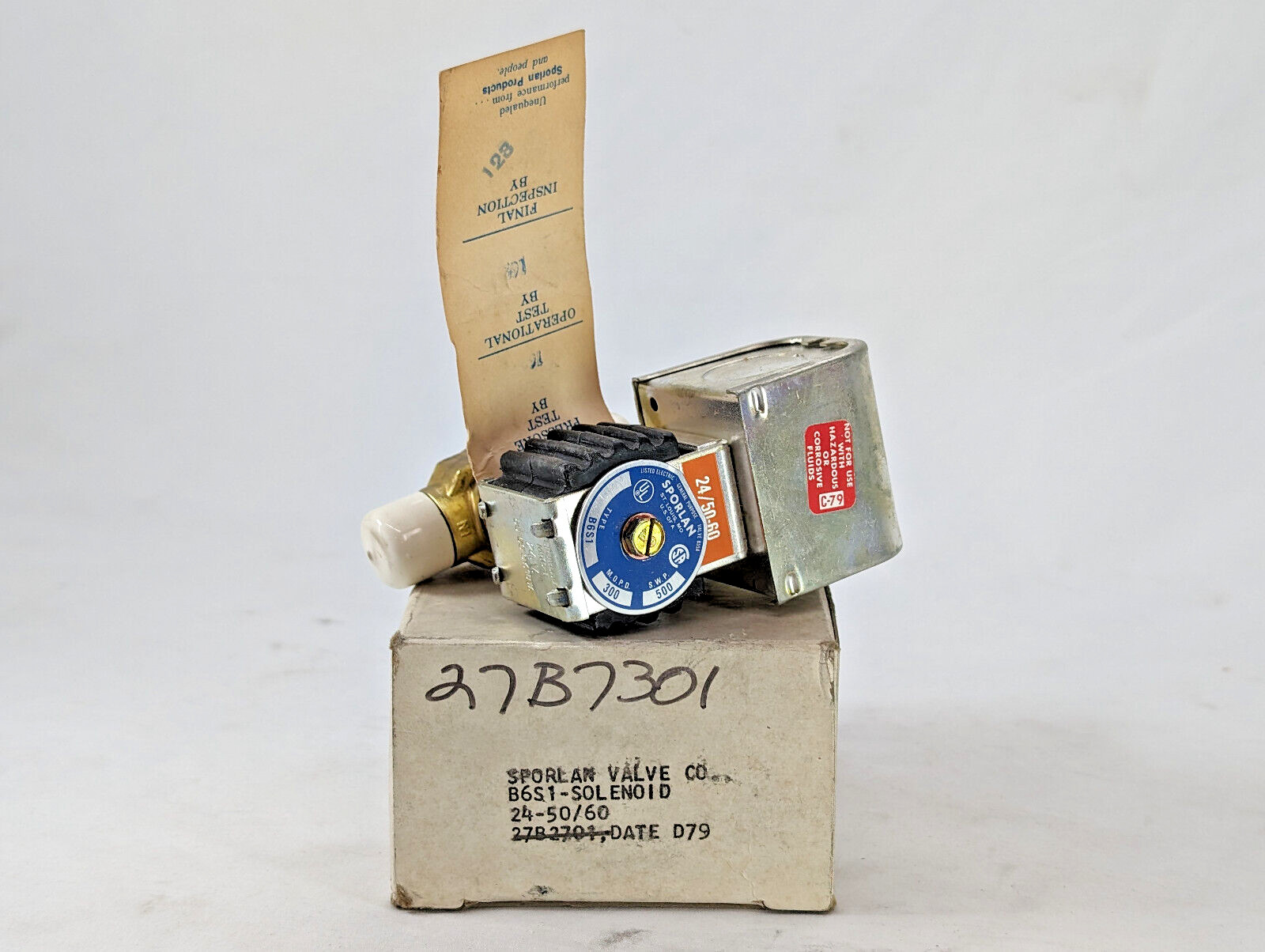 NEW OLD STOCK Sporlan B6S1 Solenoid Valve 27B7301 24/50-60Hz