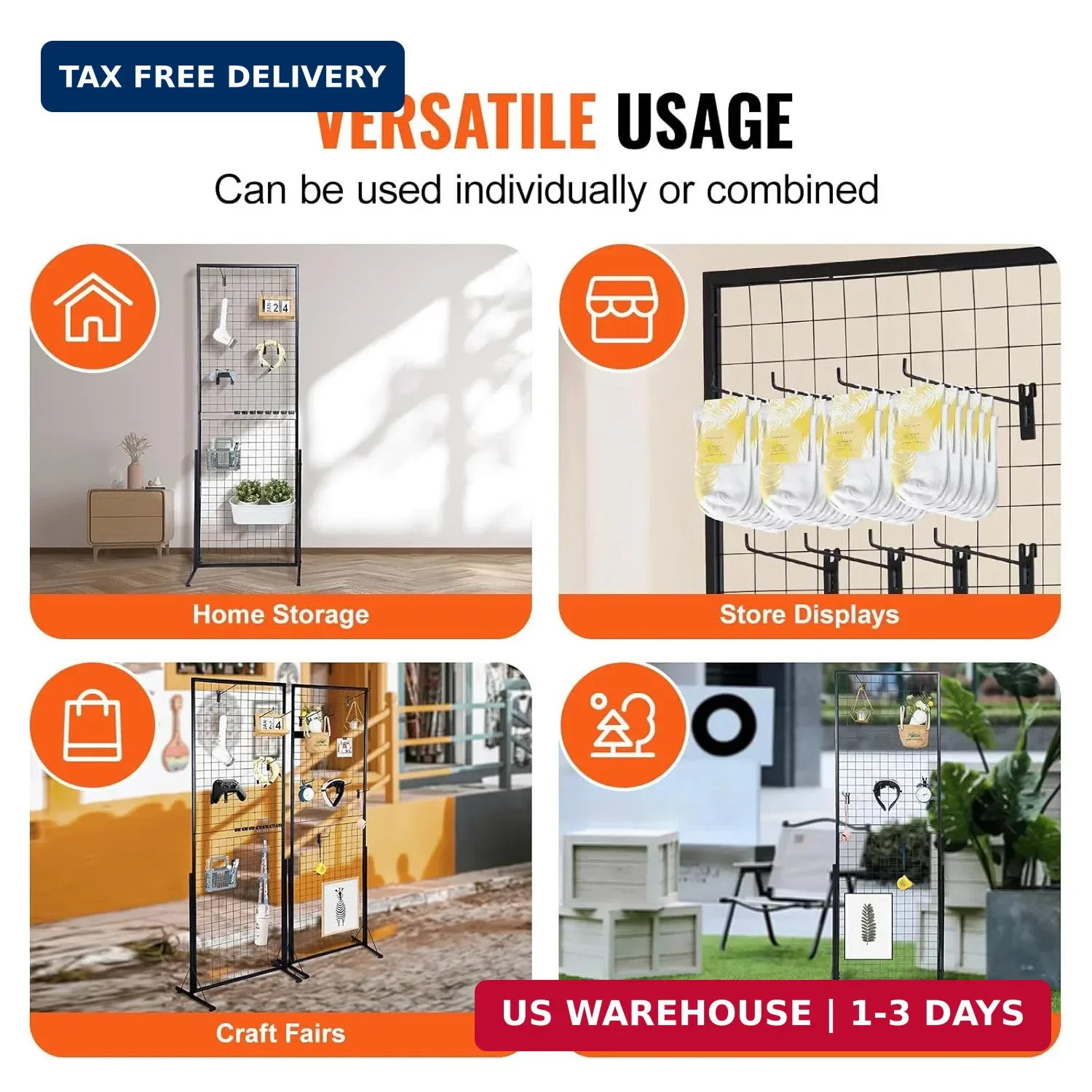 2 x 5.6 Ft Grid Wall Panels, 2 Packs Wire Gridwall Display Racks Tower wit