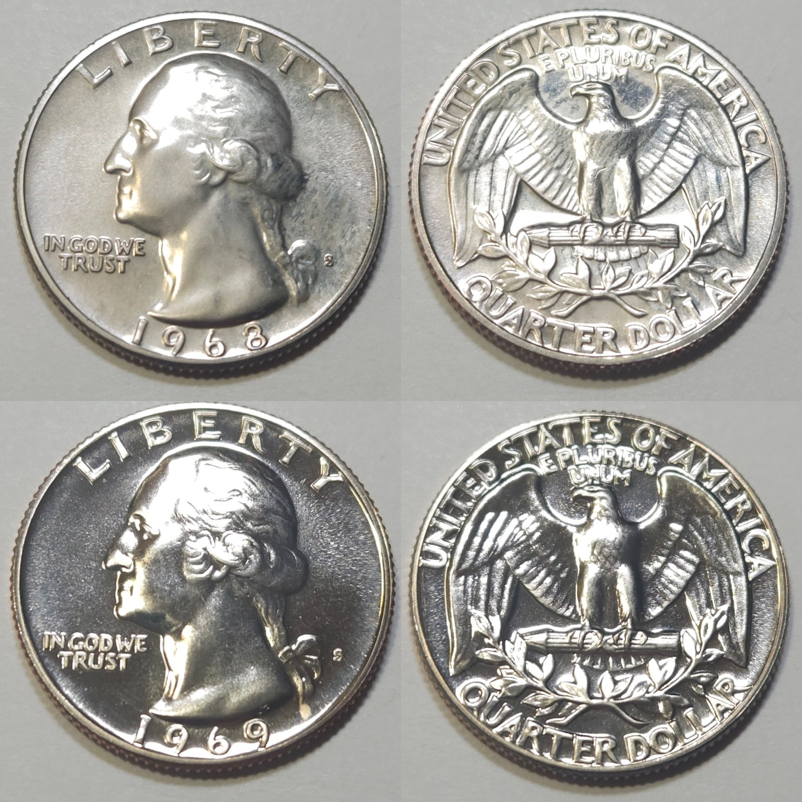 Lot of (2) Washington Proof✨️ Quarters: 1968-S & 1969-S
