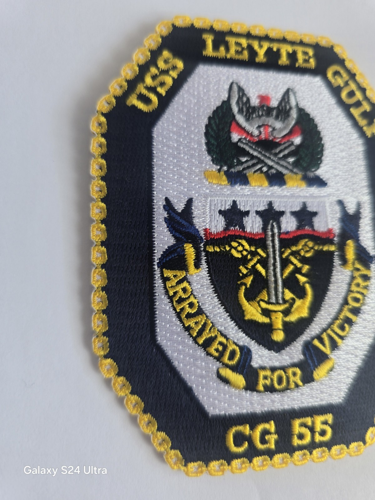 USS LEYTE GULF Patch CG 55 Arrayed For Victory 4 in x 3 in US Navy Patch