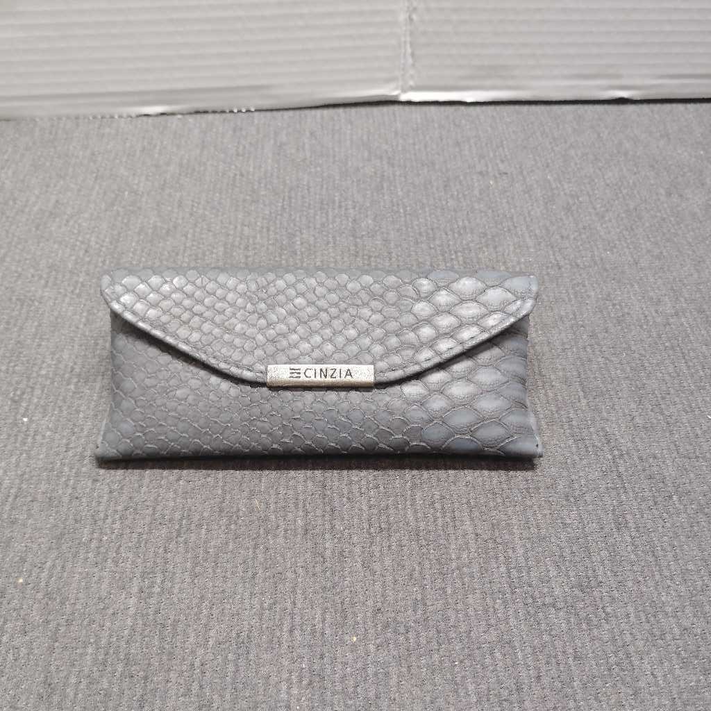 Cinzia Gray Embossed Snakeskin Hard Eyeglass Case with Cleaning Cloth