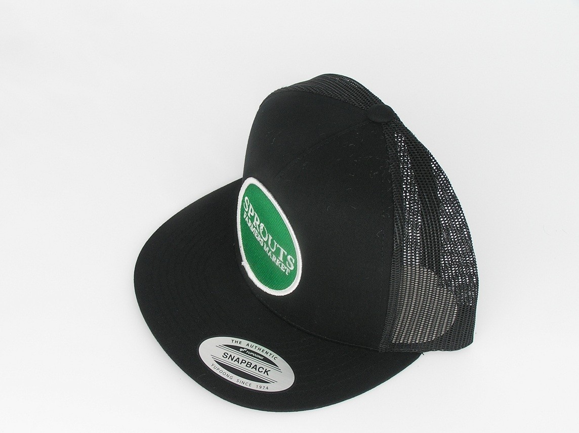 Sprouts Farmers Markert Patch on Trucker Hat Yupoong Classic 6006 Snapback Black
