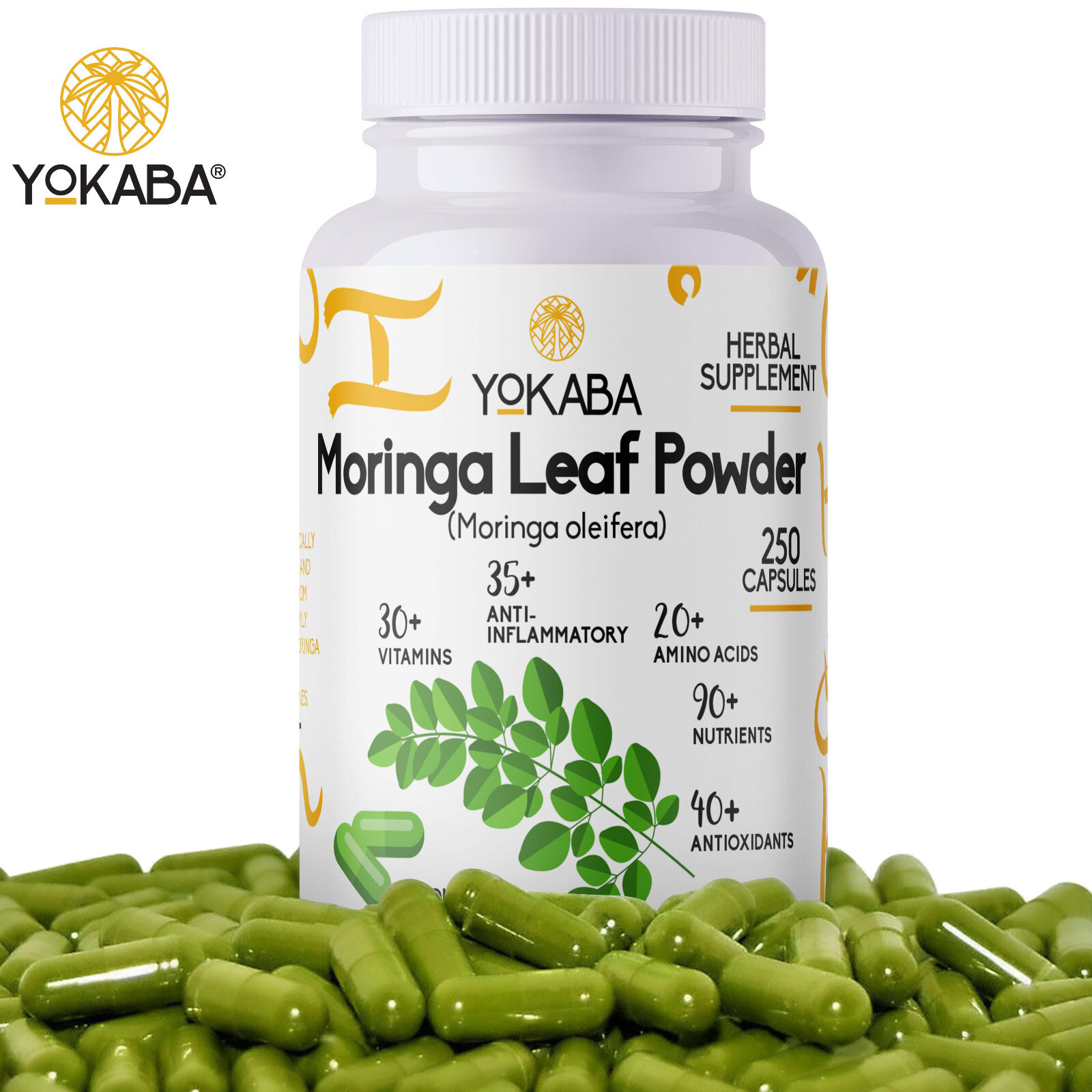 500 Capsules Moringa Oleifera Leaf Powder 5000mg - Organic Herbal Extract YOKABA