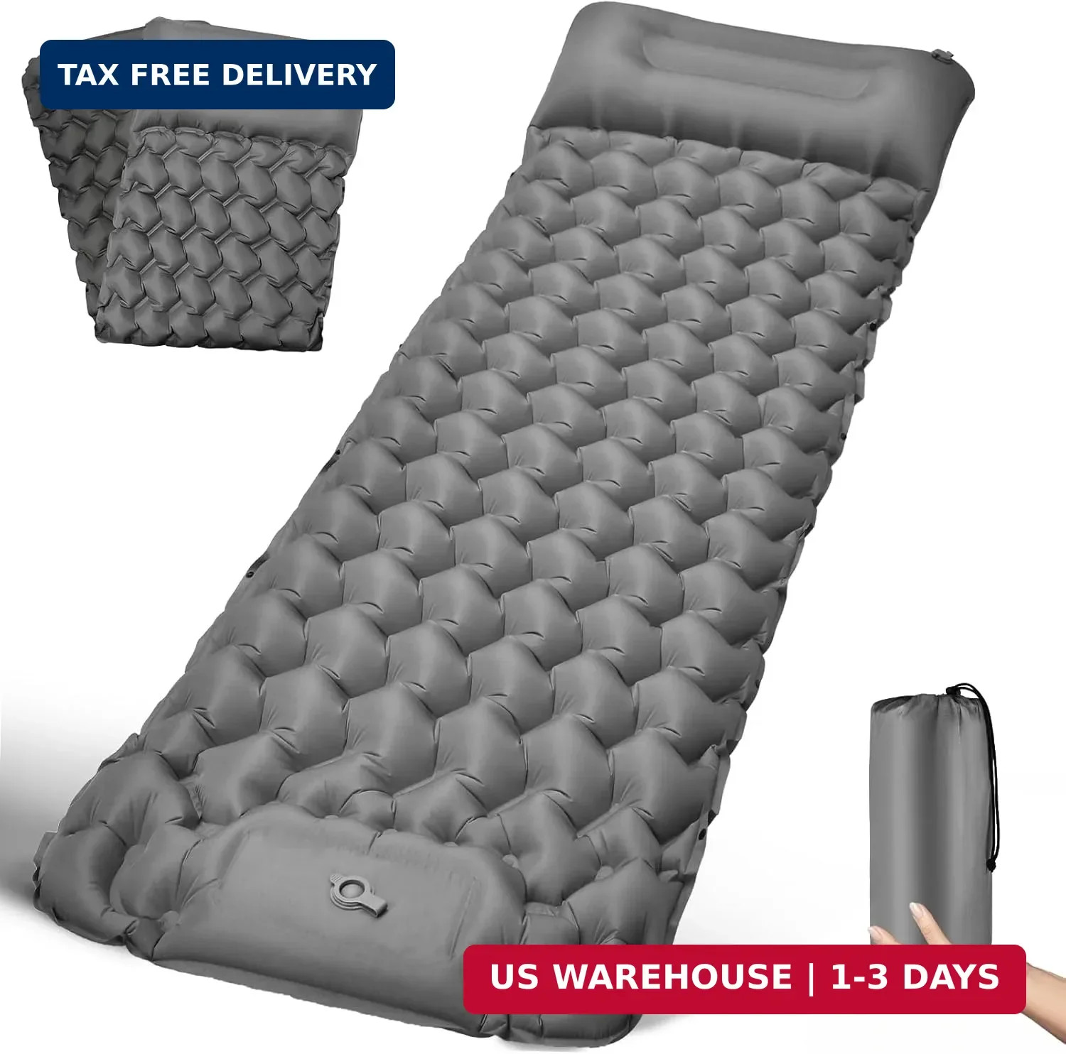 Camping Sleeping Pad, Ultralight Camping Mat with Pillow & Built-in Foot Pump, I
