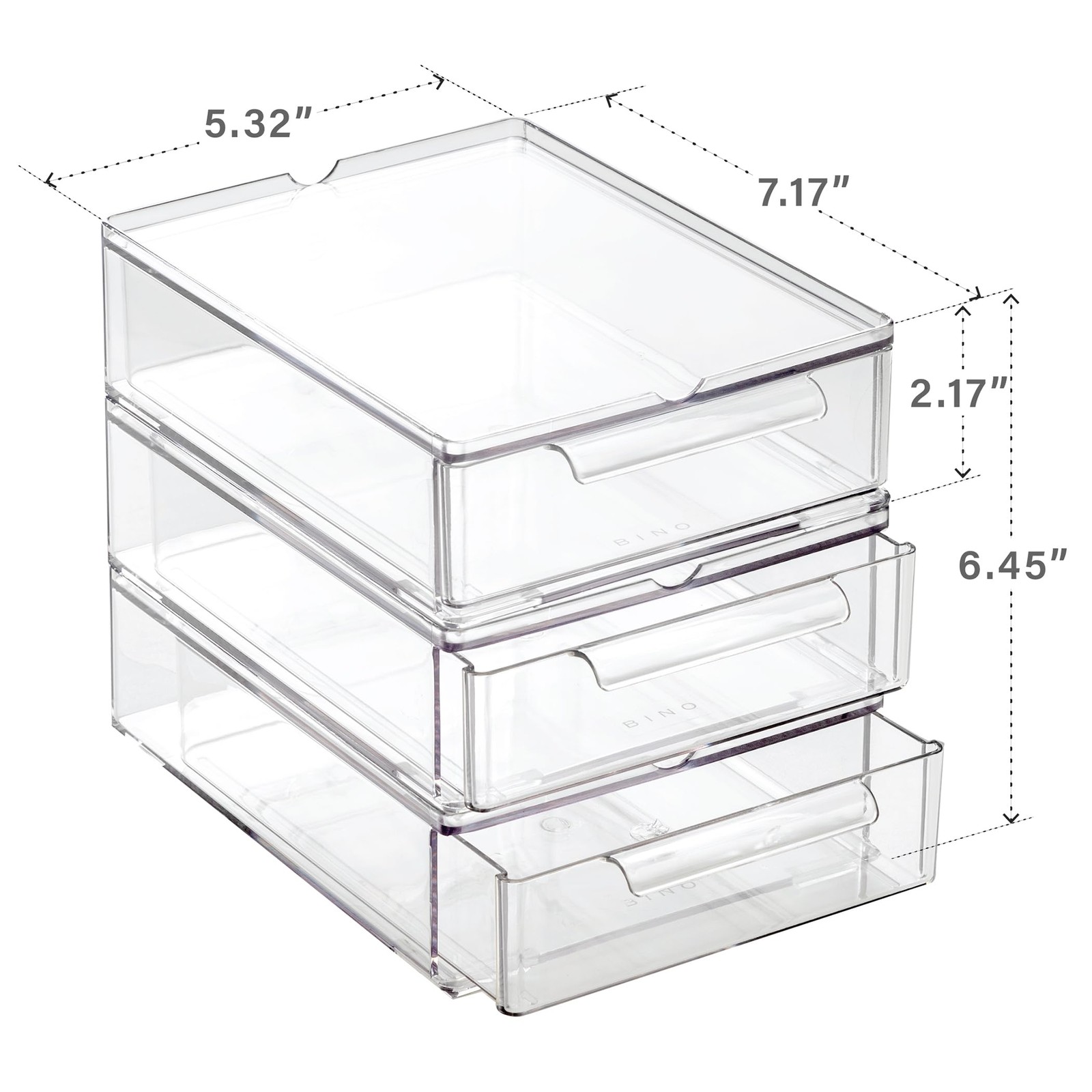 BINO | Clear Stackable Storage Drawers, Small - 3 Pack 3 - Small,