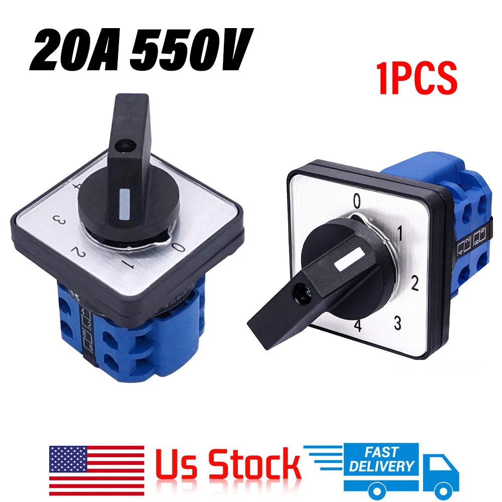 Universal Changeover Switch 20A 550V 4 Position 8 Terminals Latching Rotary Cam