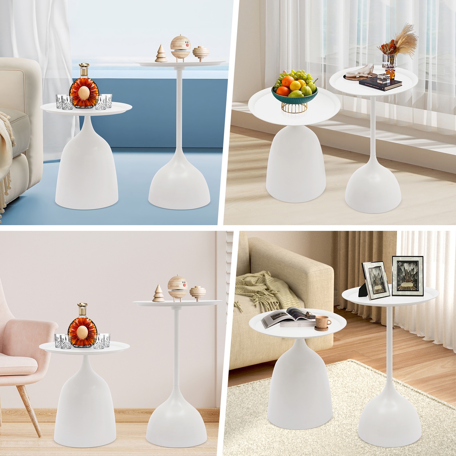 Set of 2 Side Tables Nesting Tables Round Side Table Set End Table Set White USA