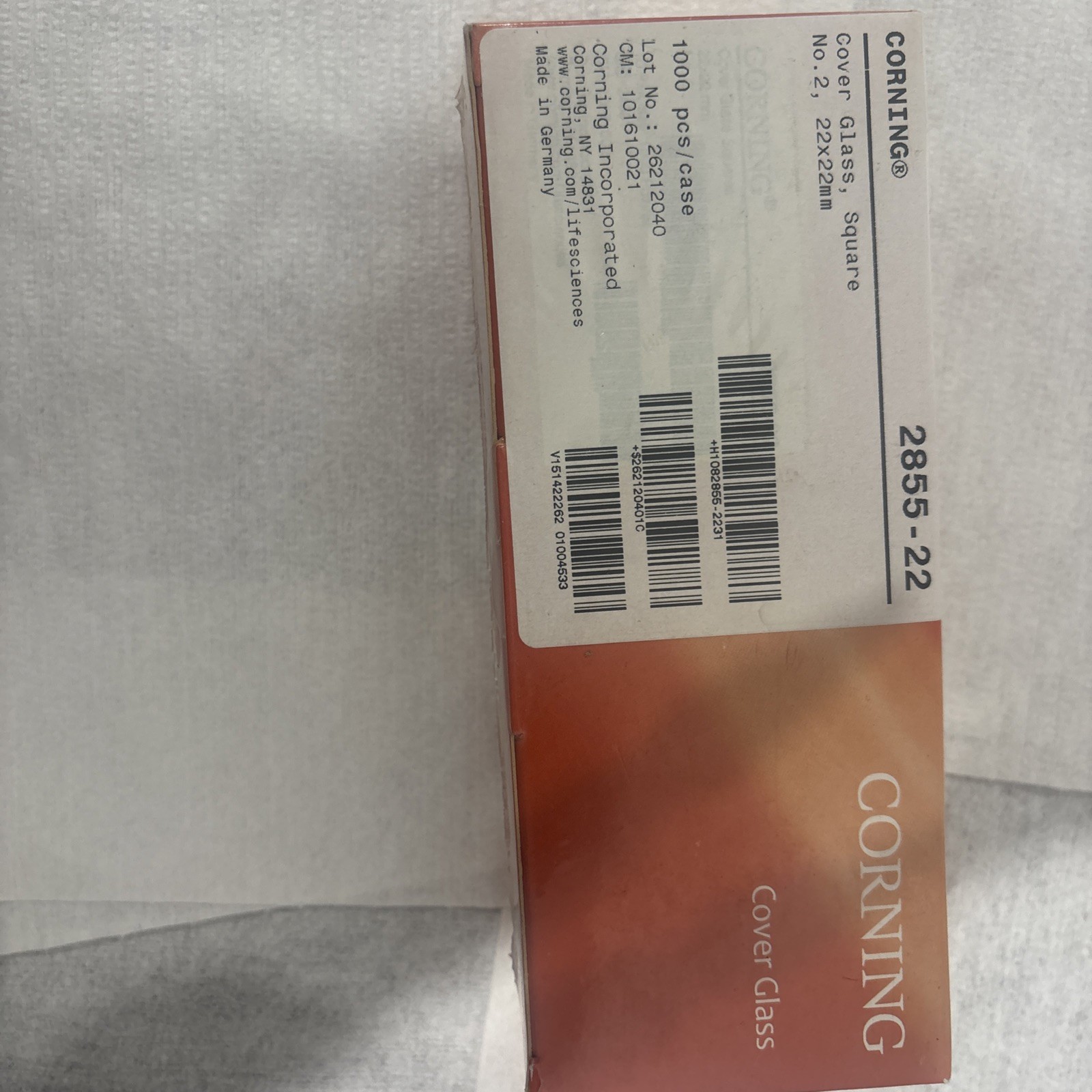 Corning 2855-22, Cover Glass Square No.2, 22x22mm (case of 1000)