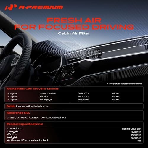 Cabin Air Filter with Activated Carbon Compatible with Chrysler Pacifica 2017