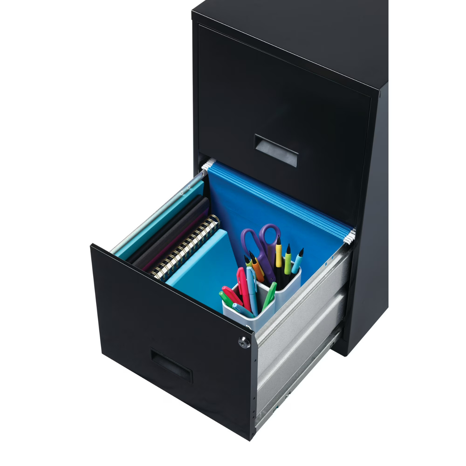 18" Deep 2 Drawer Letter Width Vertical File Cabinet, Secure Locking, Black