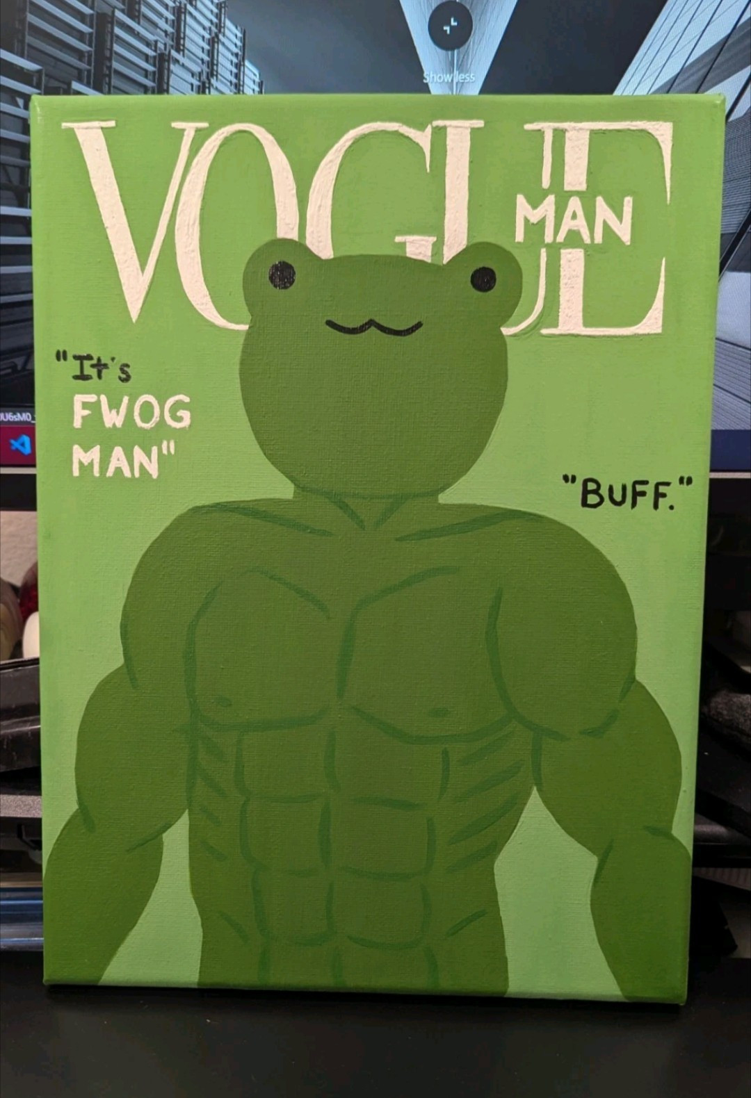 9in x 12in Unframed Canvas Vogue Frog Man Figure Art Acrylic Painting Hand-Paint