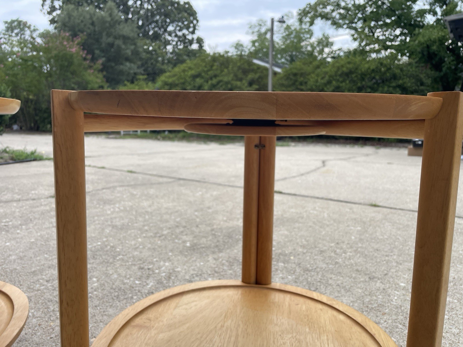 Pair Dansk MCM Danish Folding Round End Tables with Removable Trays