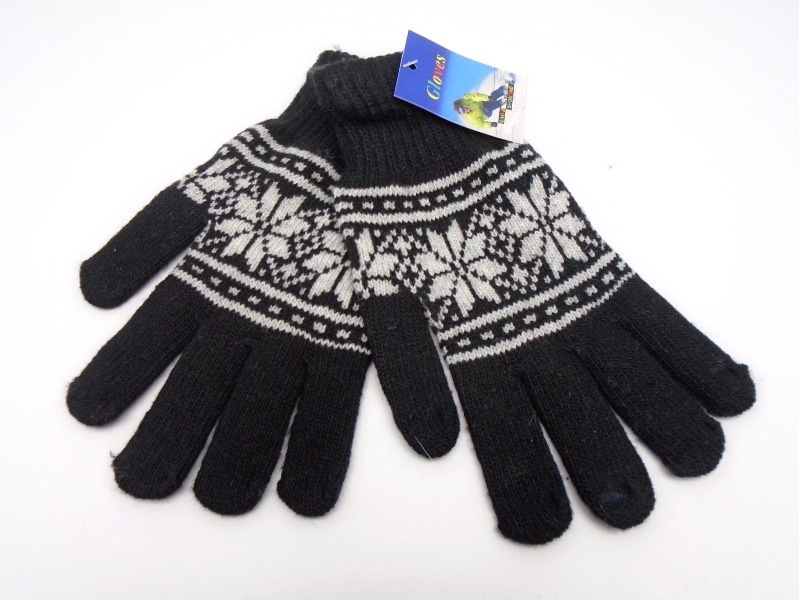 Meigu Soft Knit Snowflake Unisex Gloves One Size Black/Gray 128R