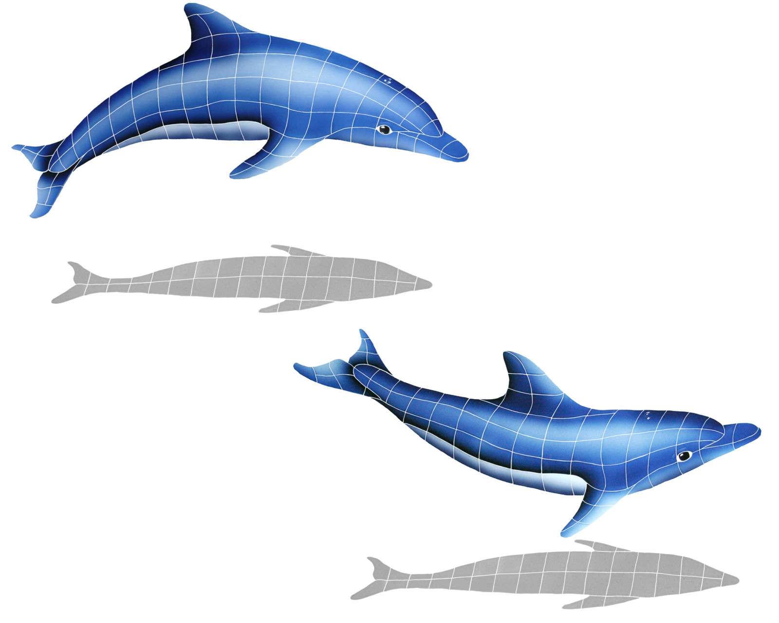 Mosaic Dolphins in the Sun with Shadow for Swimming Pool or Wall - Free Shipping