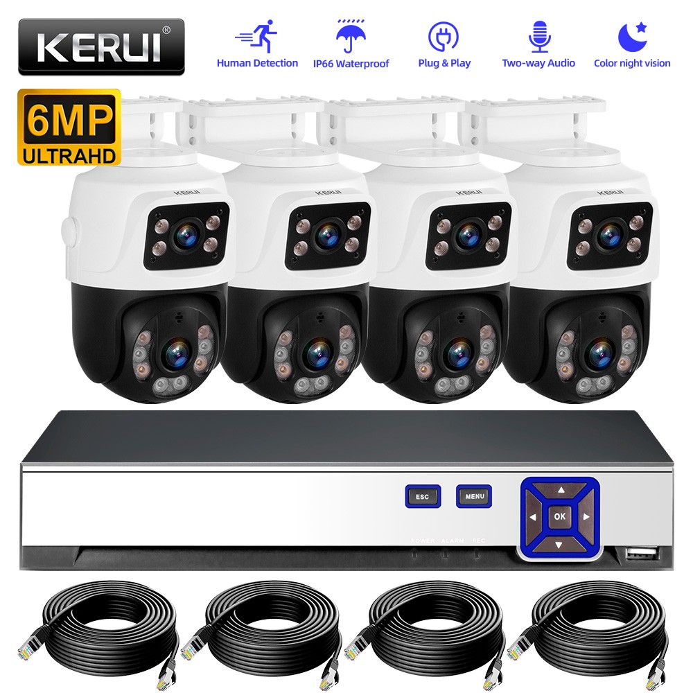 KERUI 8CH NVR 6MP Two Way Audio POE PT Security Camera System AI Detection