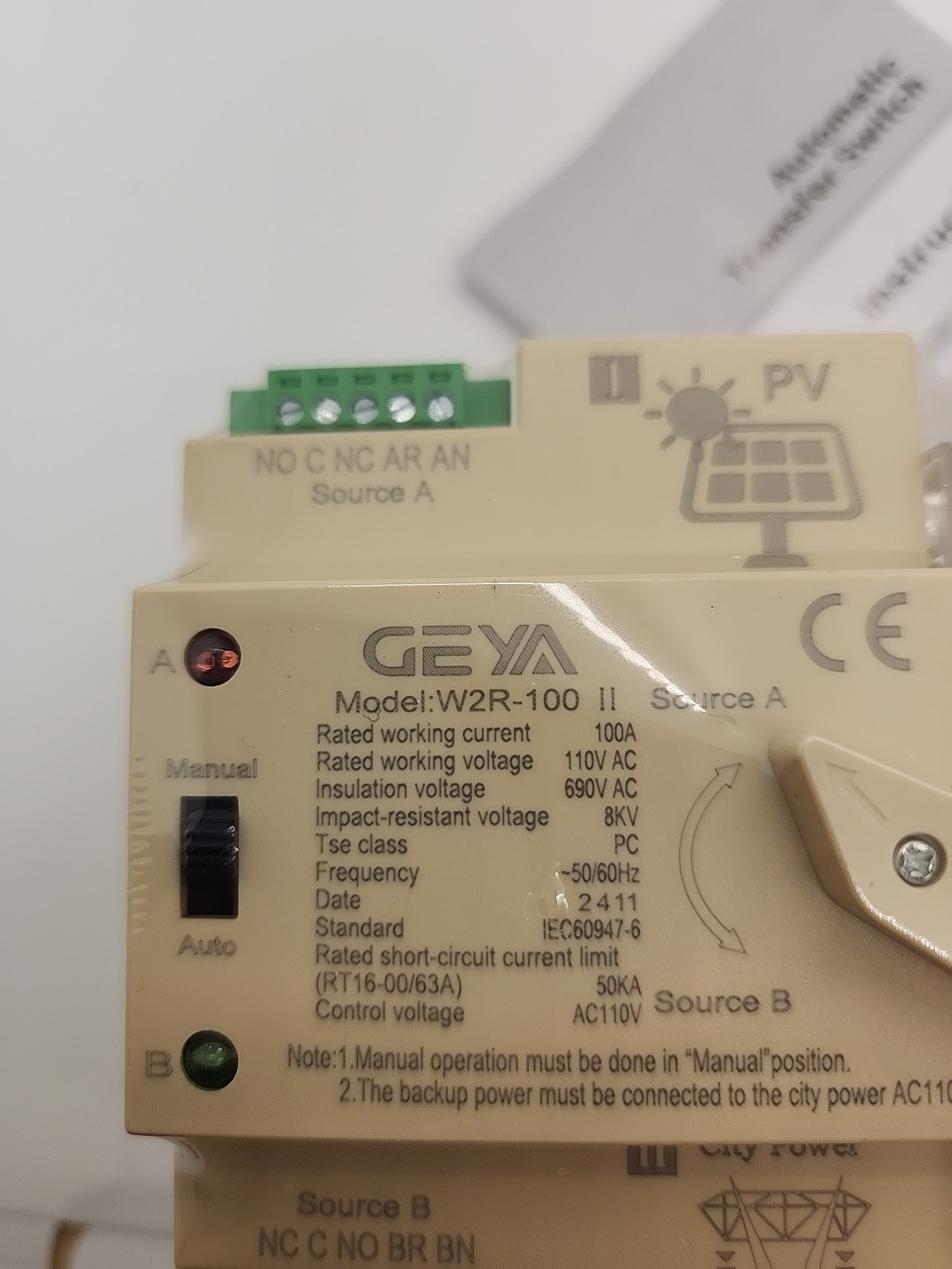 GEYA Automatic Transfer Switch W2R-100 II