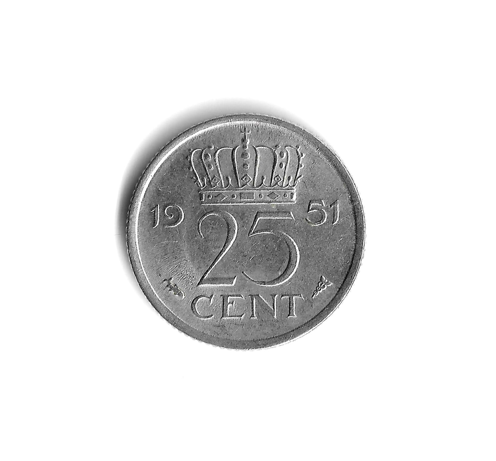 1951 Netherlands - 25 Cents - 887 - Nickel - 3g