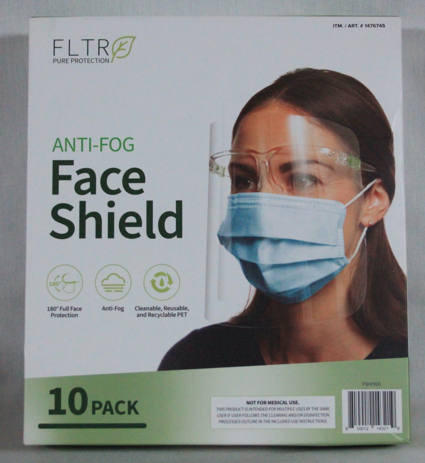 FLTR PURE PROTECTION BARRIER COMFORT ANTI FOG FACE SHIELDS 10 PACK NEW IN BOX