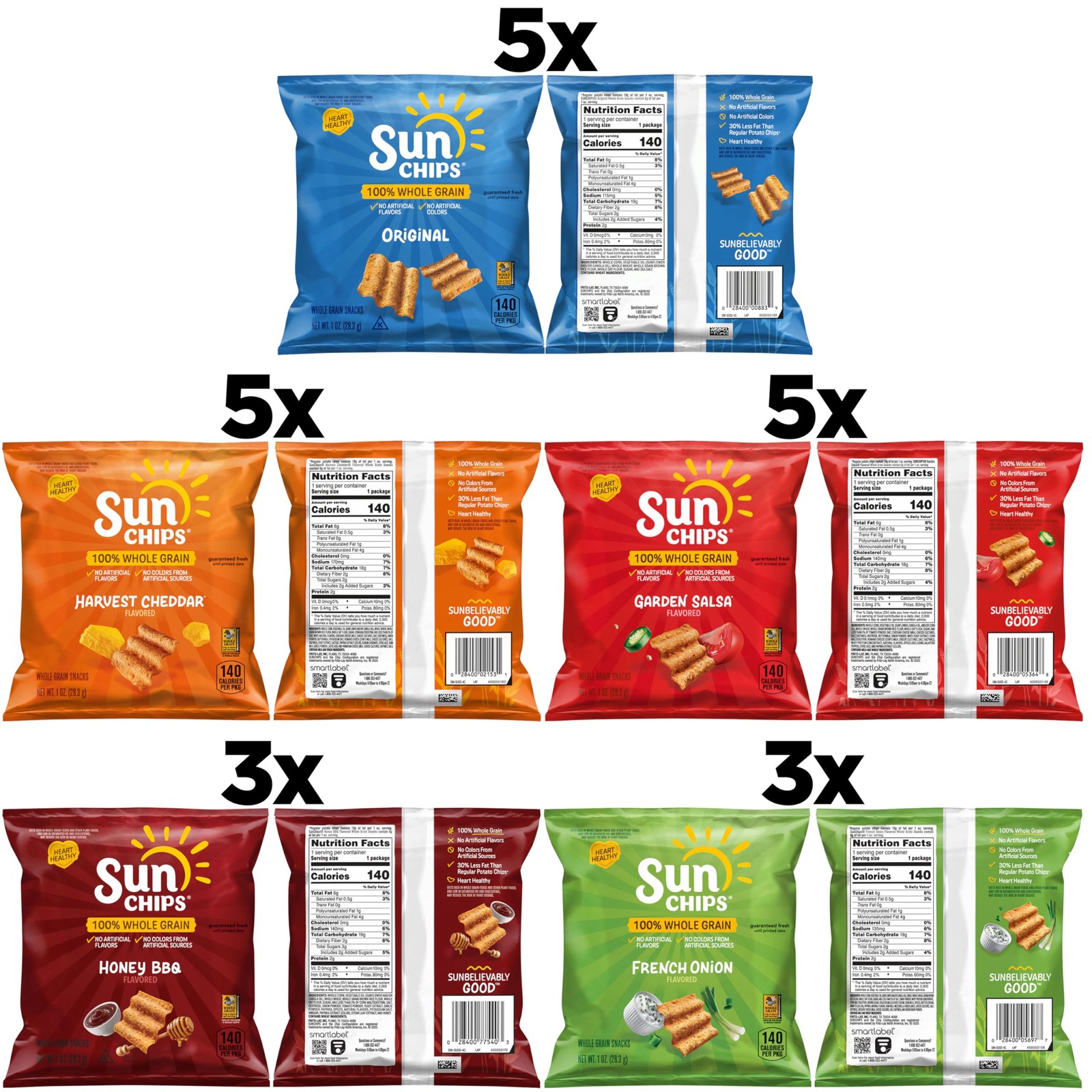 SunChips 100% Whole Grain Chips, Variety Pack, 1 oz 21 Count (Pack of 1)