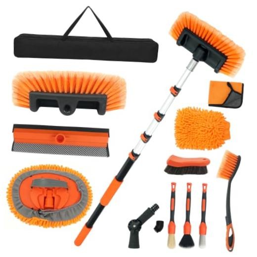 Car Wash Brush with 12 FT Telescoping Pole, Soft Bristle Car Cleaning 13 Pcs