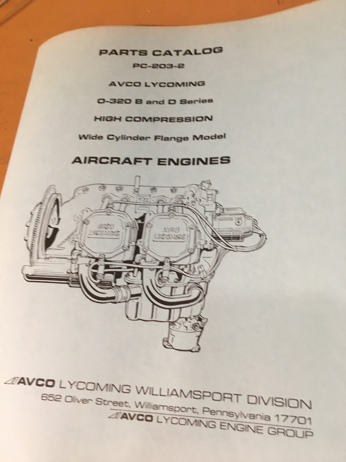 Lycoming O-320-B & O-320-D High Compression, Wide Flange Parts Manual