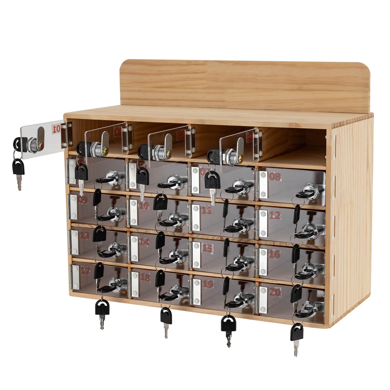 20 Slots Cell Phone Locker Box Wood Cell Phone Storage Cabinet With Keys/Locks