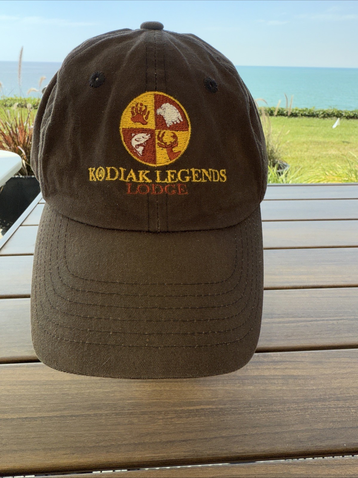 Kodiak Legends Lodge W Patch Gold Copper on Brown Hat Cap Cotton Hoop Loop