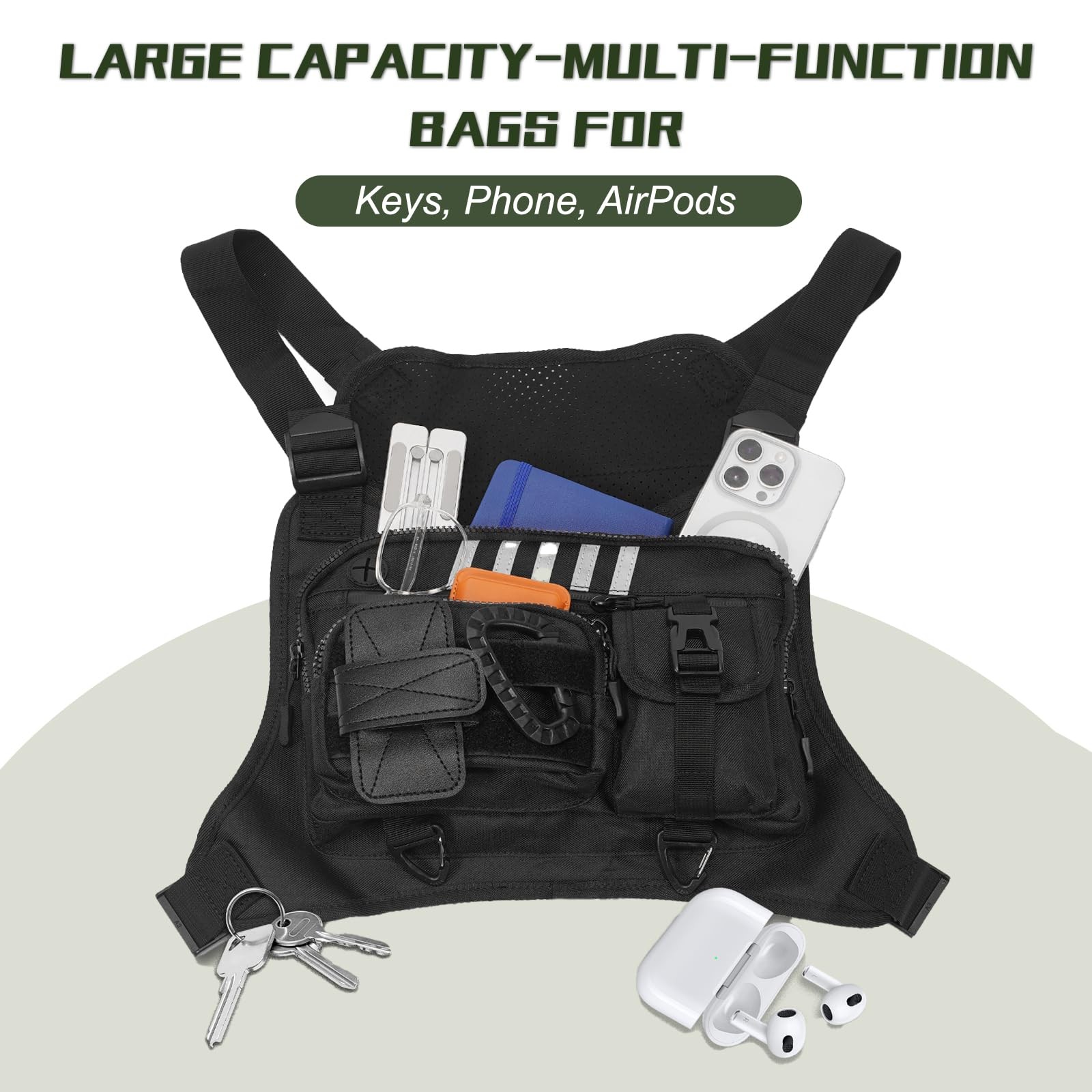 Chest Rig Running Vest for Men - Lightweight & Comfortable Medium, black