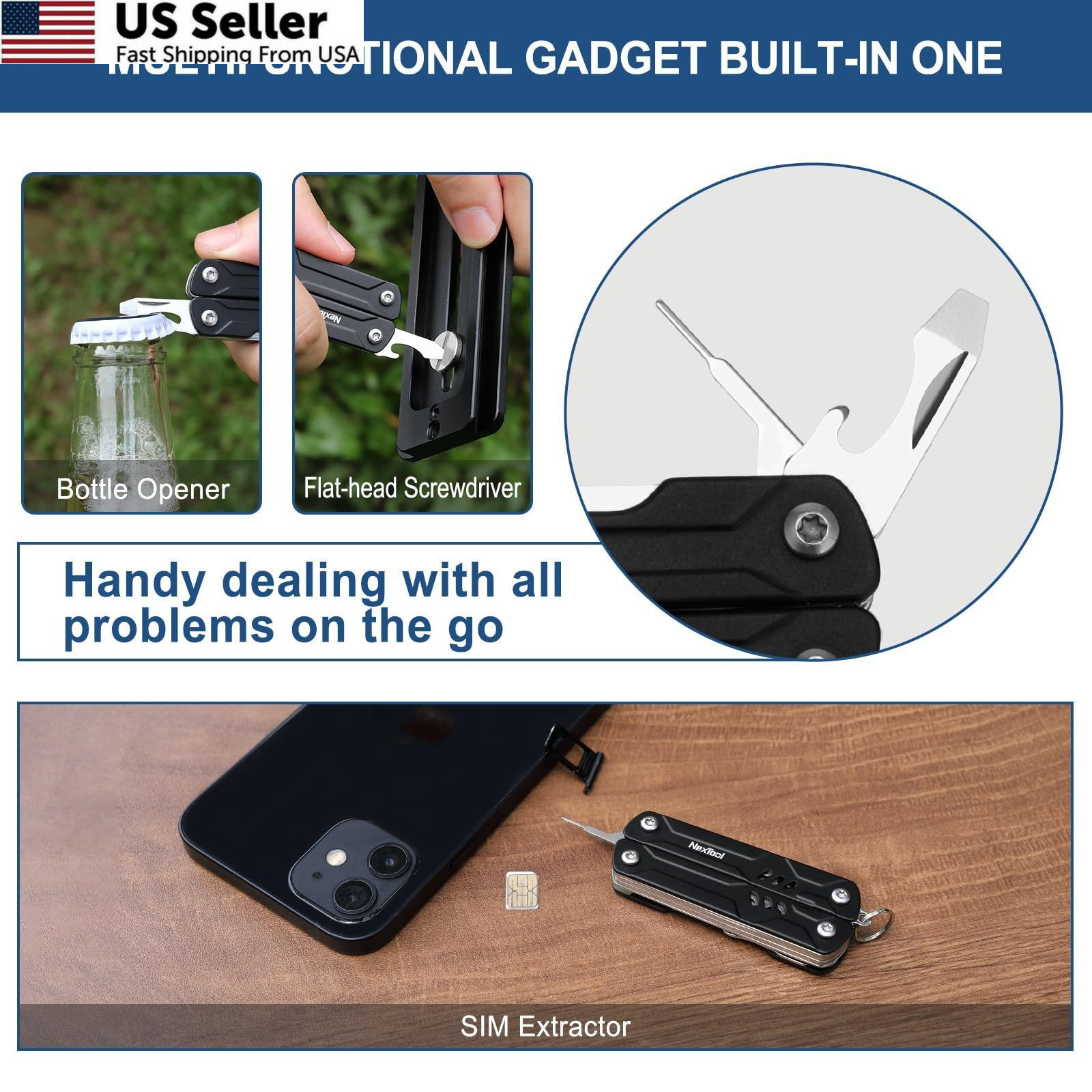 NexTool Mini Multitool - 9 in 1 Keychain Pocket Size, Sailor Lite