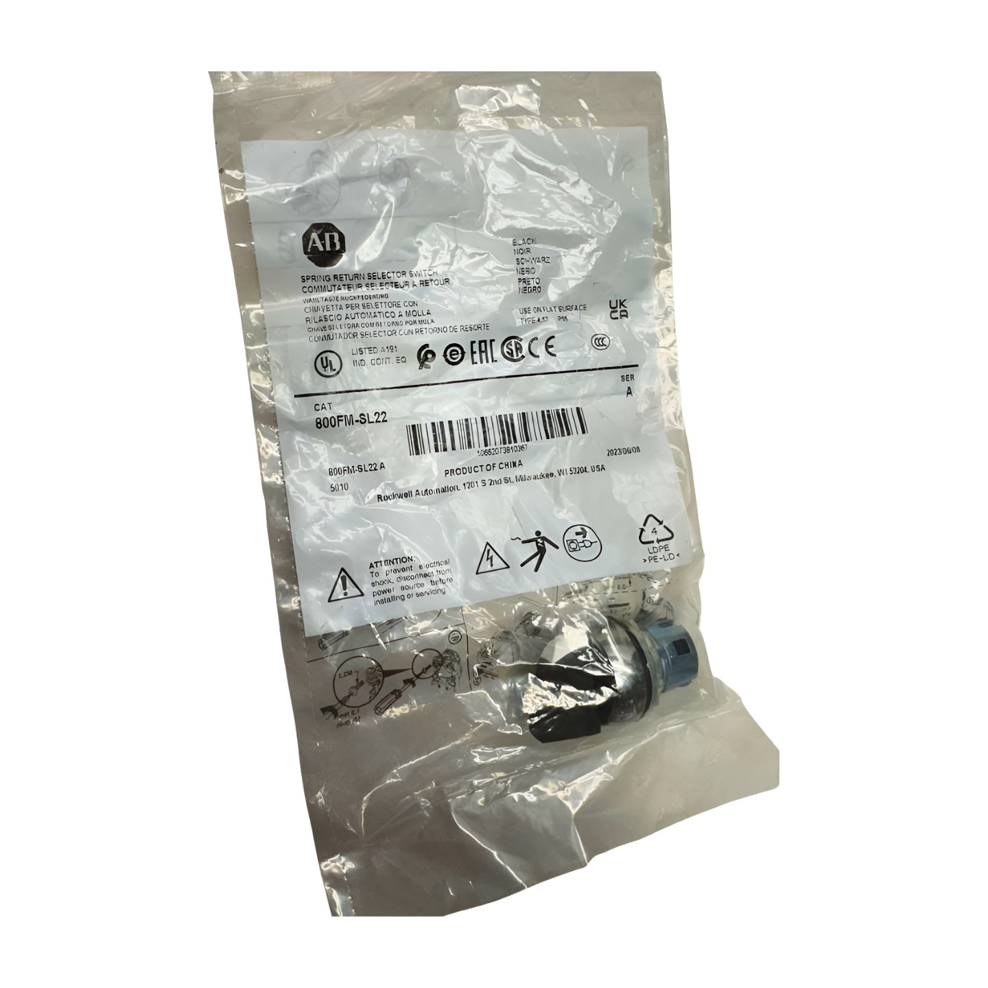 Allen-Bradley 800FM-SL22 Black Spring Rerun Selector Switch **Free Shipping**