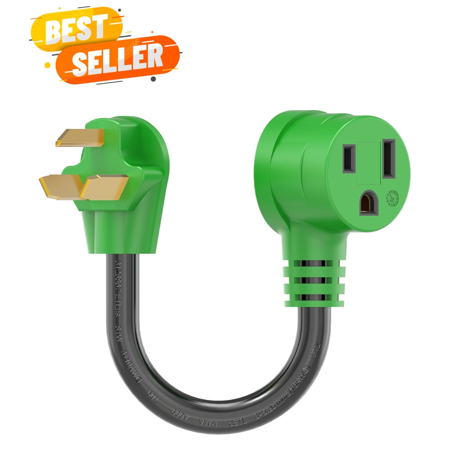 30A to 50A Welder Adapter, NEMA 10-30P to 6-50R, Durable 10AWG Green Cable
