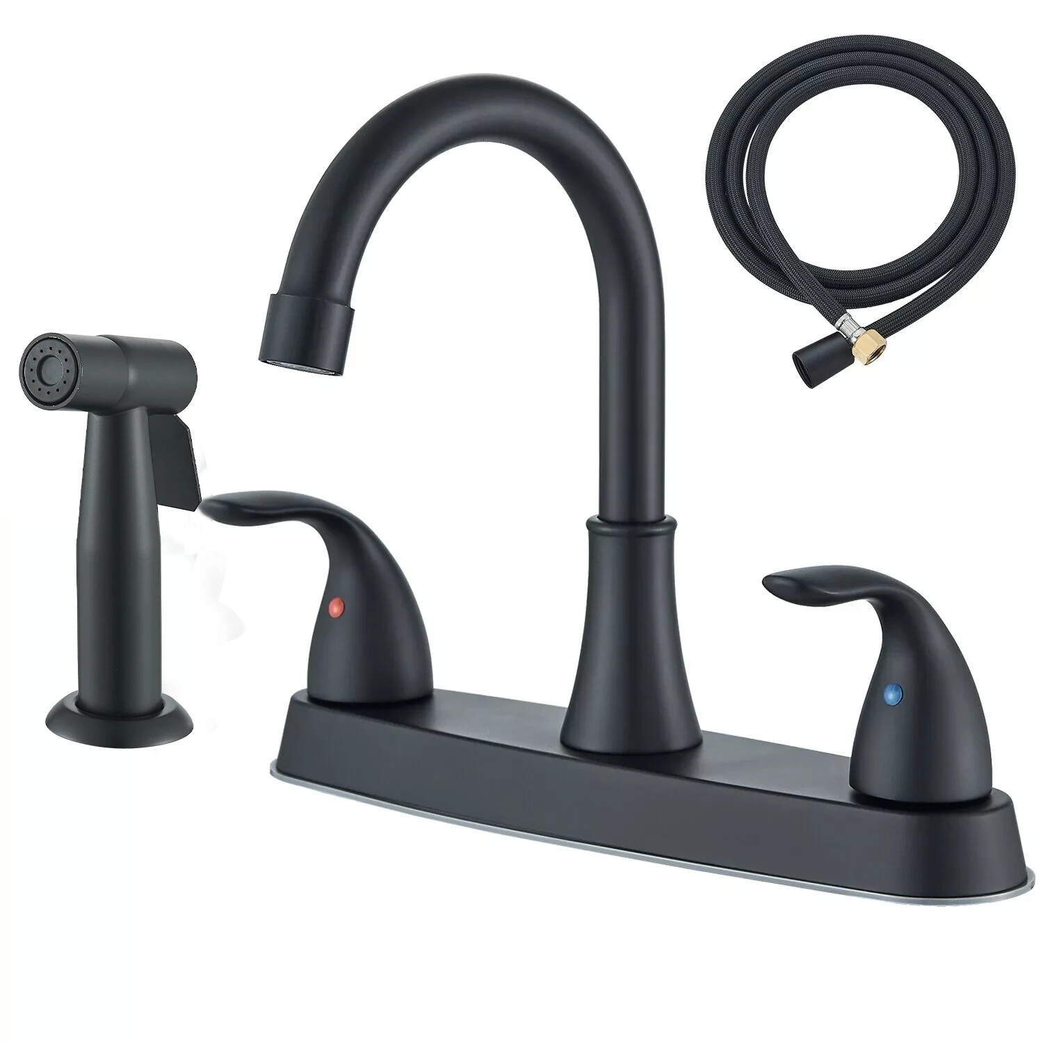 Black Kitchen Sink Faucet with Sprayer 3 Hole Stainless Steel Mixer Tap Sprayer