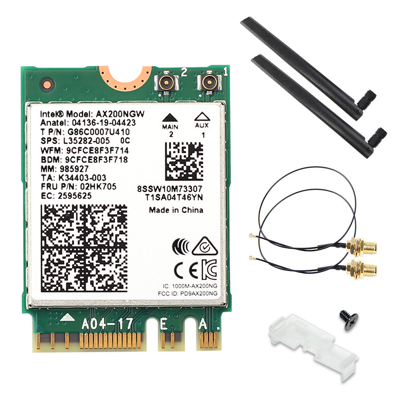Wifi 6 Intel AX200 NGFF M.2 Dual Band BT 5.2 Wireless Network Card with Antennas