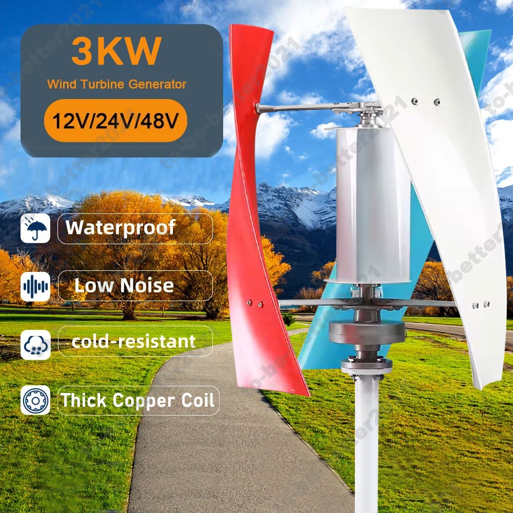 3KW Wind Turbine Vertical Axis 3Blades 12/24/48V Windmill Free Energy Low Noise
