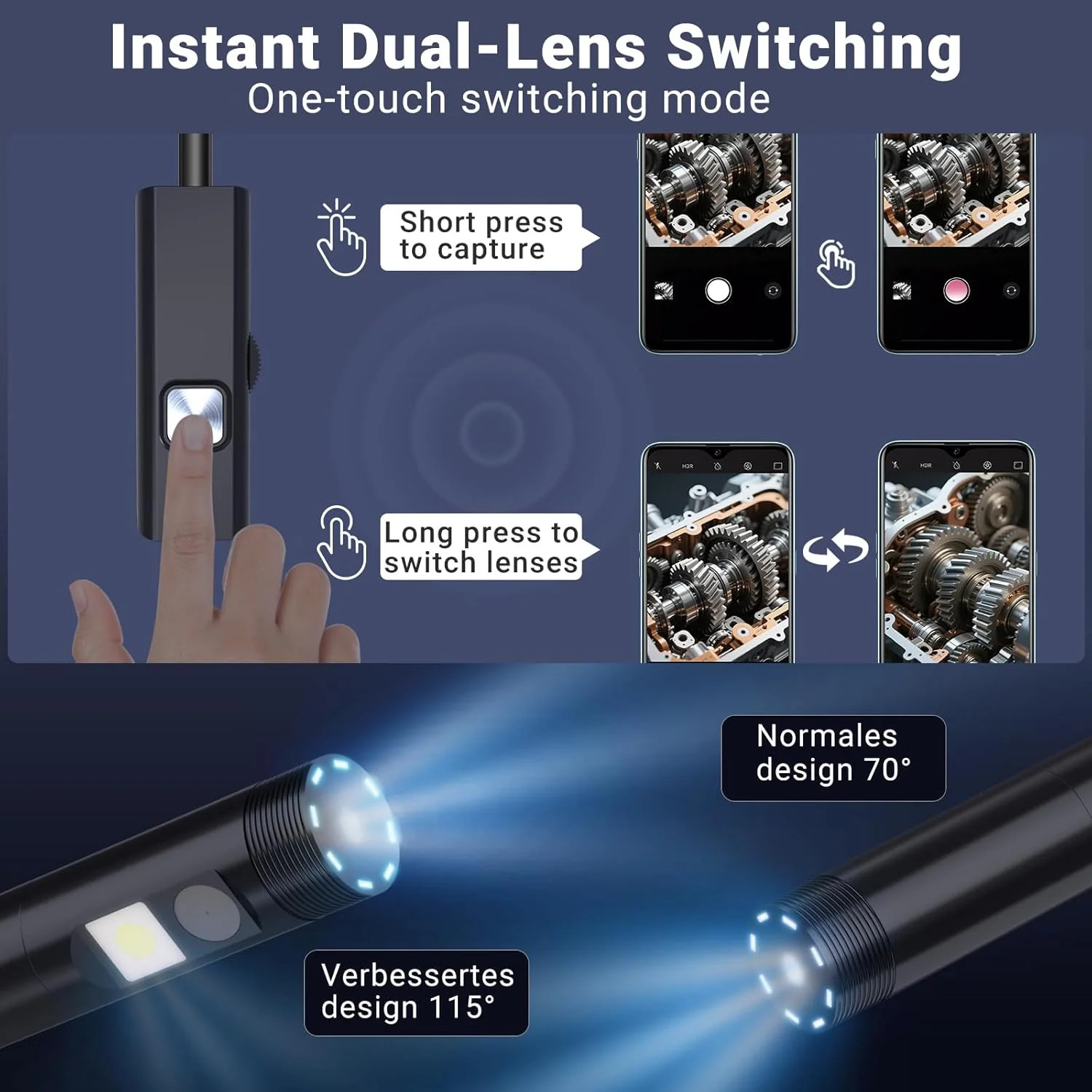 Preciva Endoscope Camera with Dual Lenses, 1920P HD Borescope Camera with 8 Adju