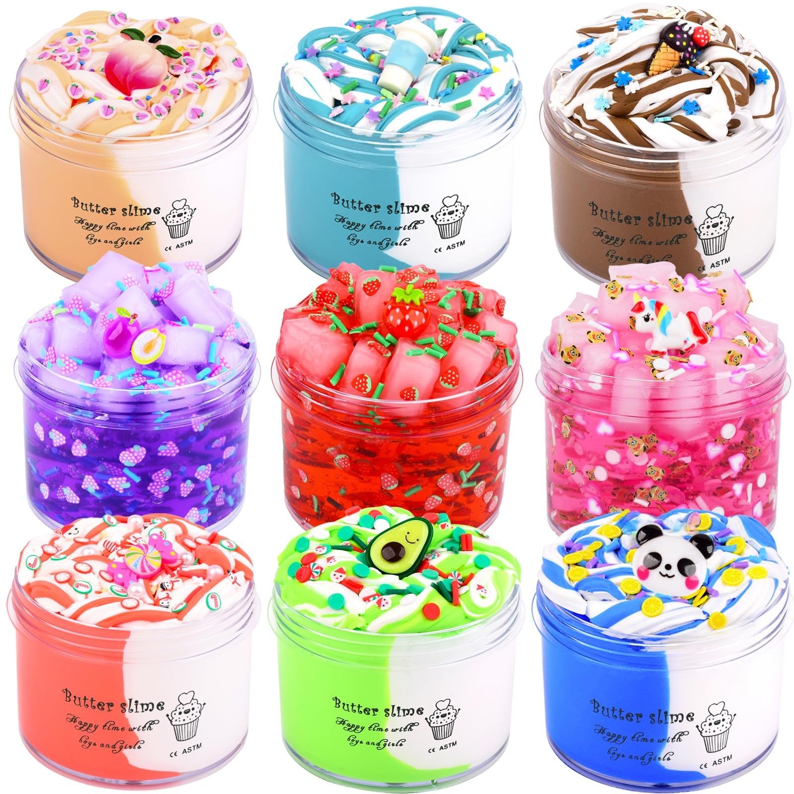 Slime Kit 9 Pack, with 3 Jelly Cube Crunchy Slime 6 Butter Slime, Super Soft ...