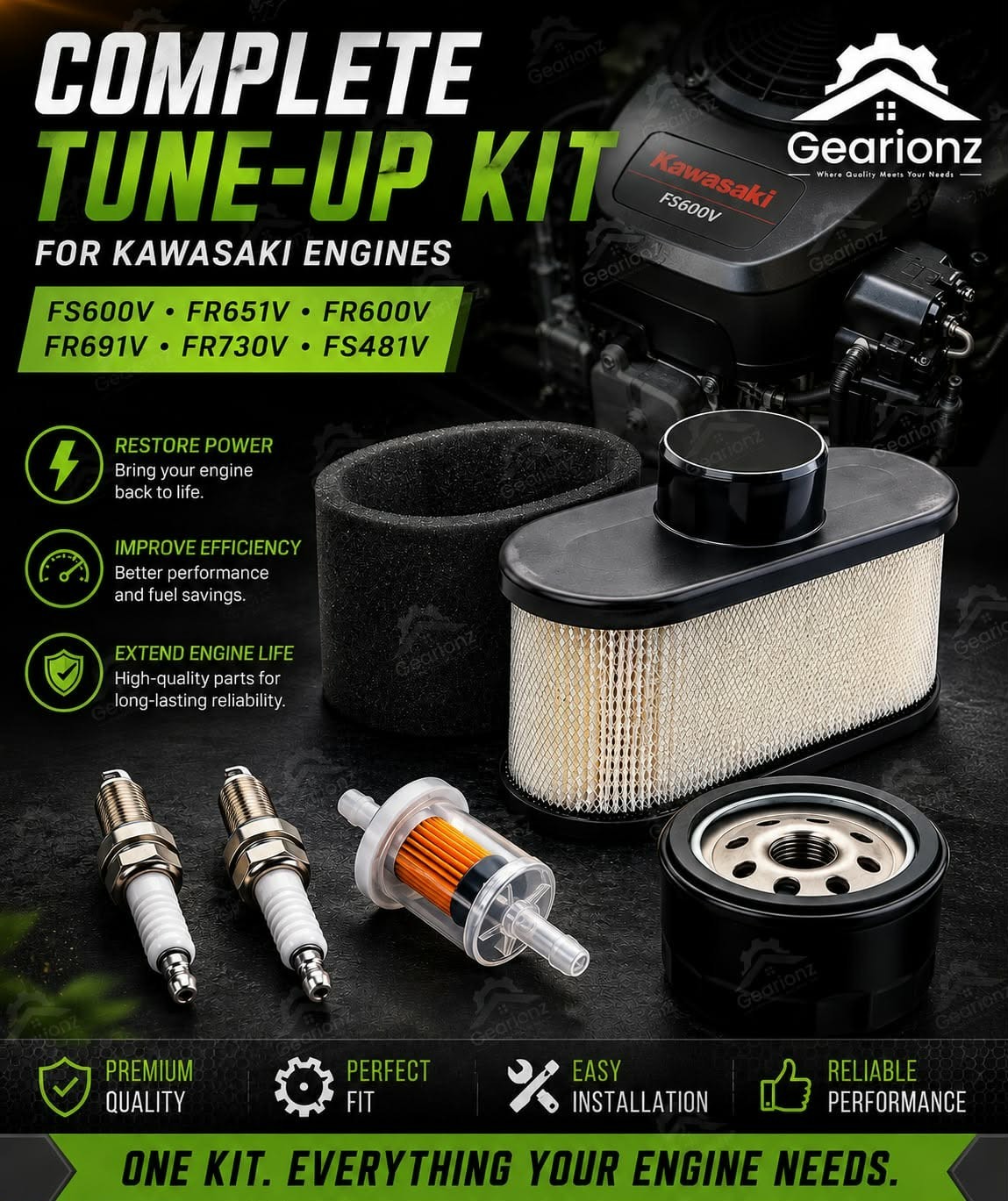 Air Filter Tune Up Kit For Kawasaki FS600V FR651V FR600V FR691V FR730V FS481V
