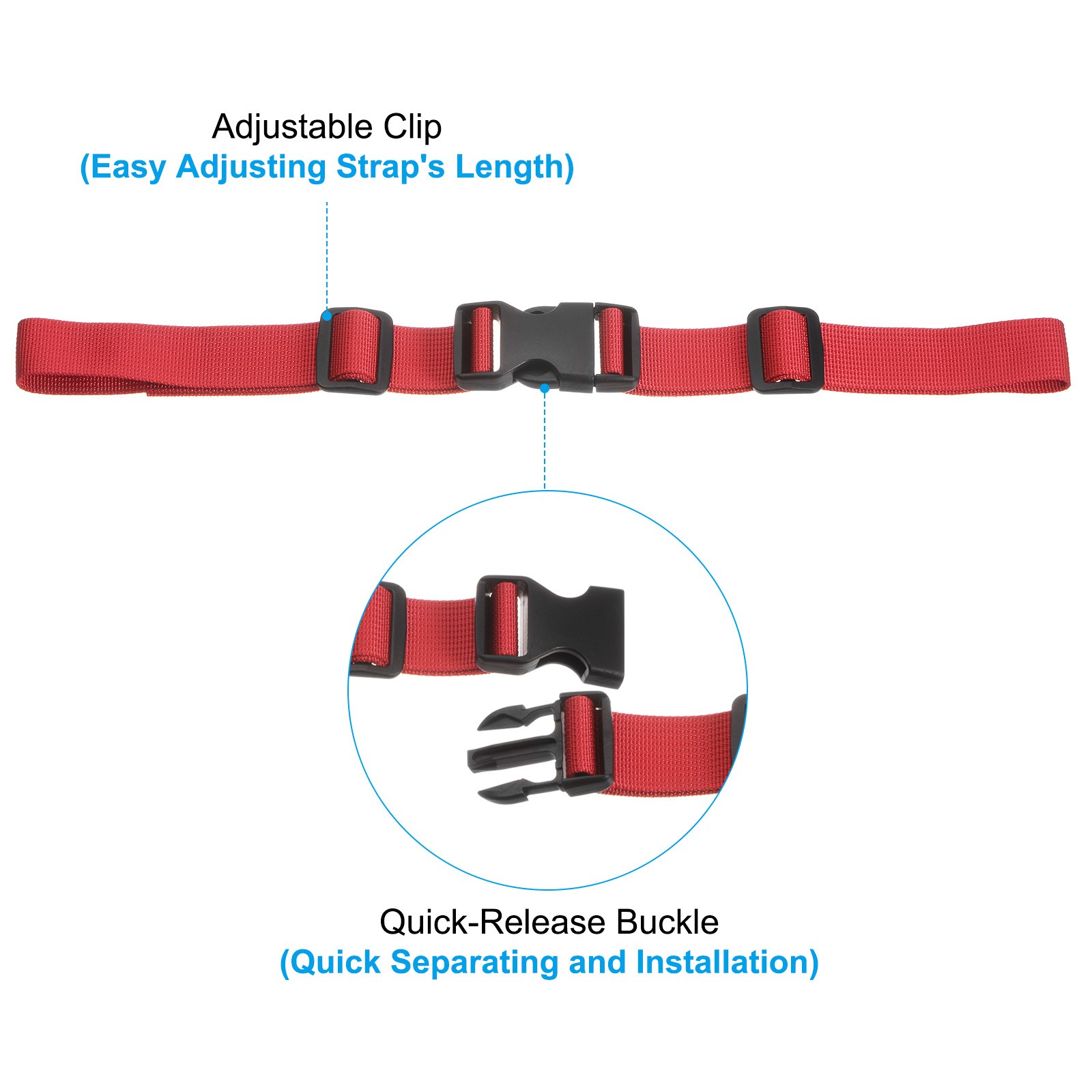 Backpack Chest Strap, 2 Pcs Adjustable Strap with Quick-Release Buckle, Red