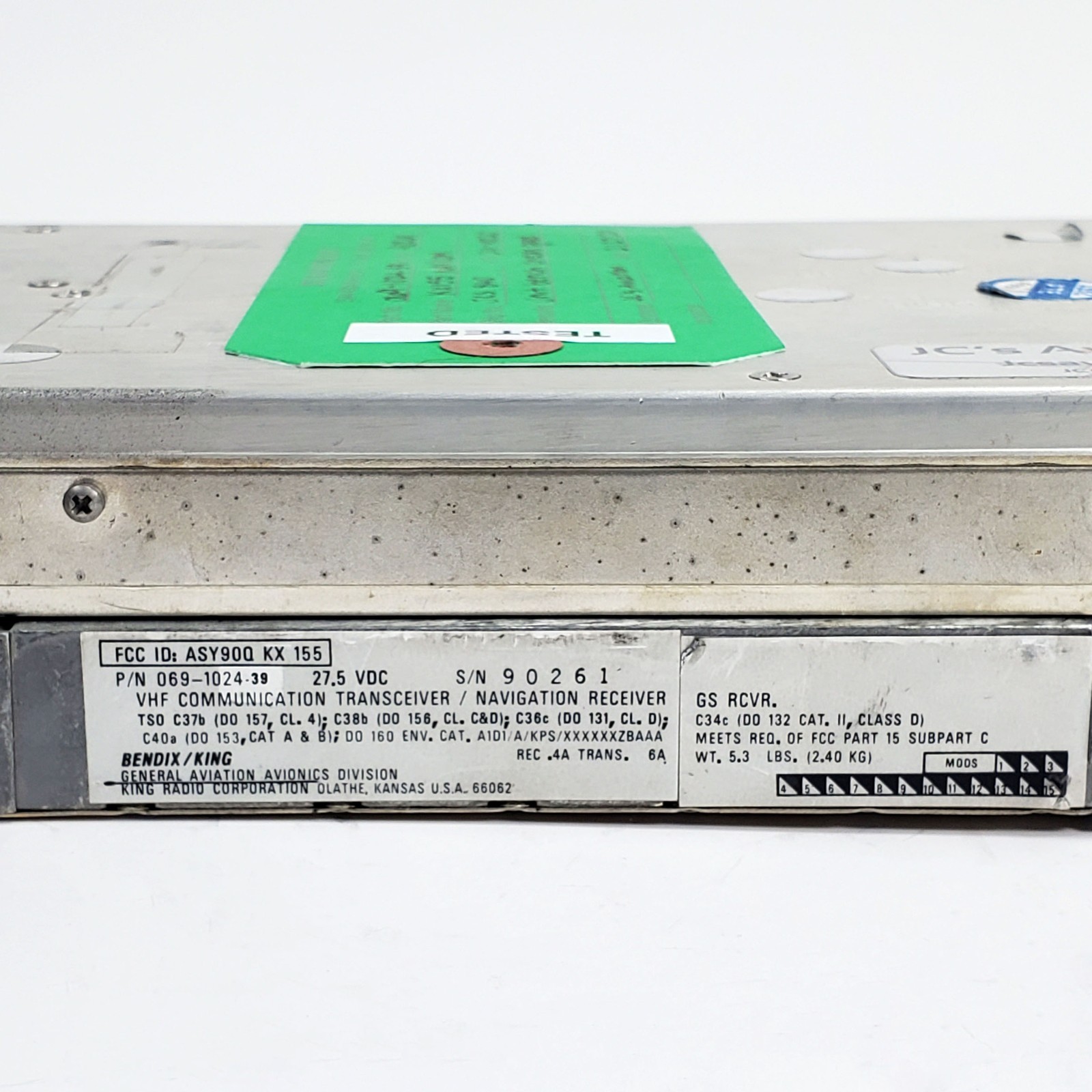 Bendix/King KX-155 Nav/Com w/ Glideslope 28V 069-1024-39 - Tested Working