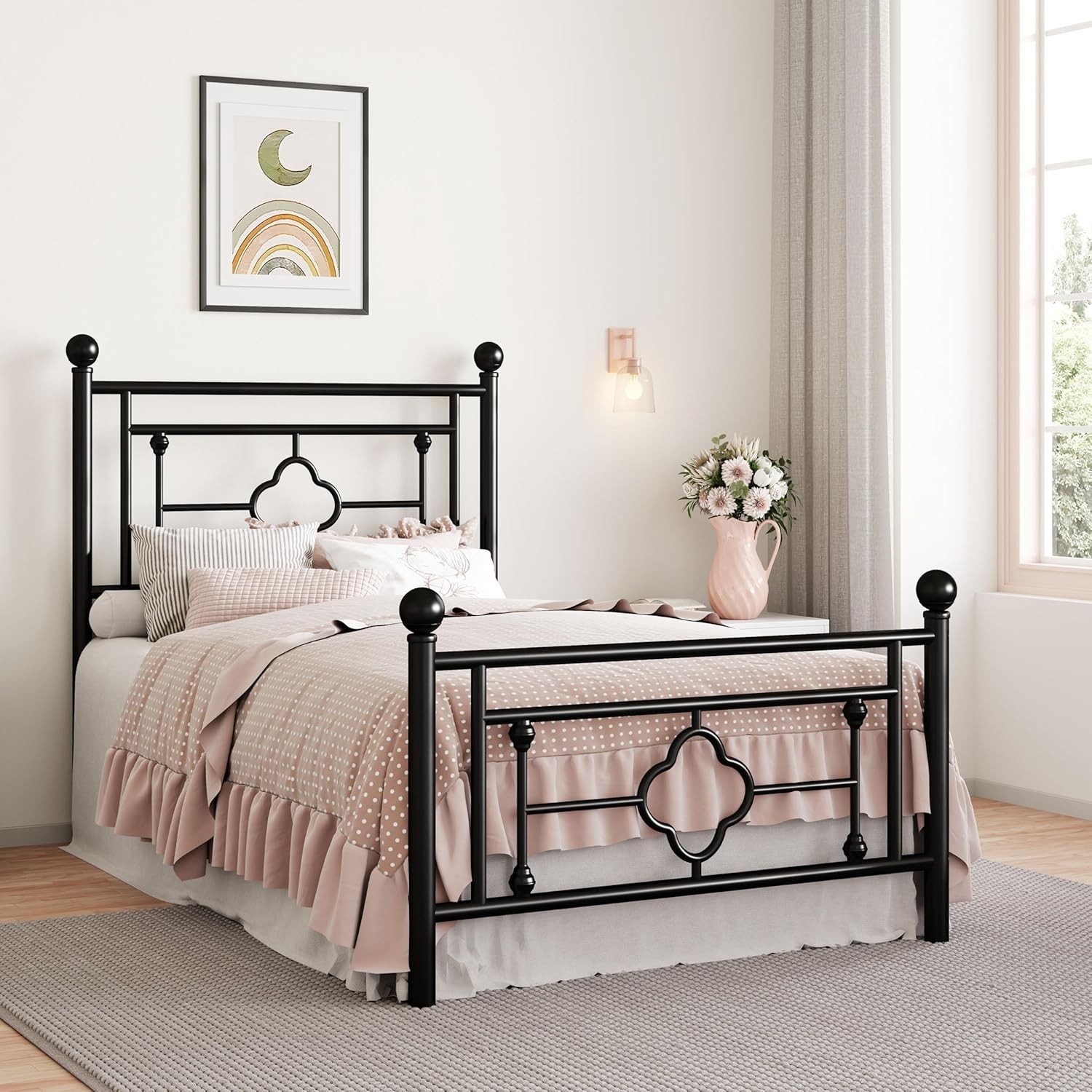 Space-Saving Twin Bed Frame with Headboard, Underbed Storage, Easy Assembly