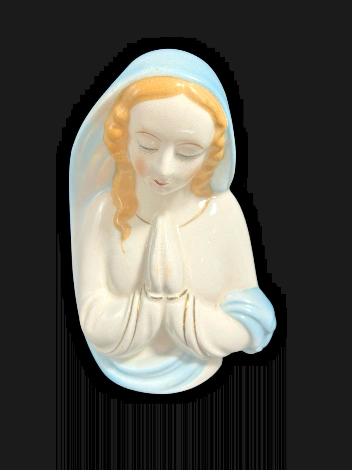 1950’s Religious Planter Virgin Mary Madonna in Prayer Ceramic Vase Angel MCM