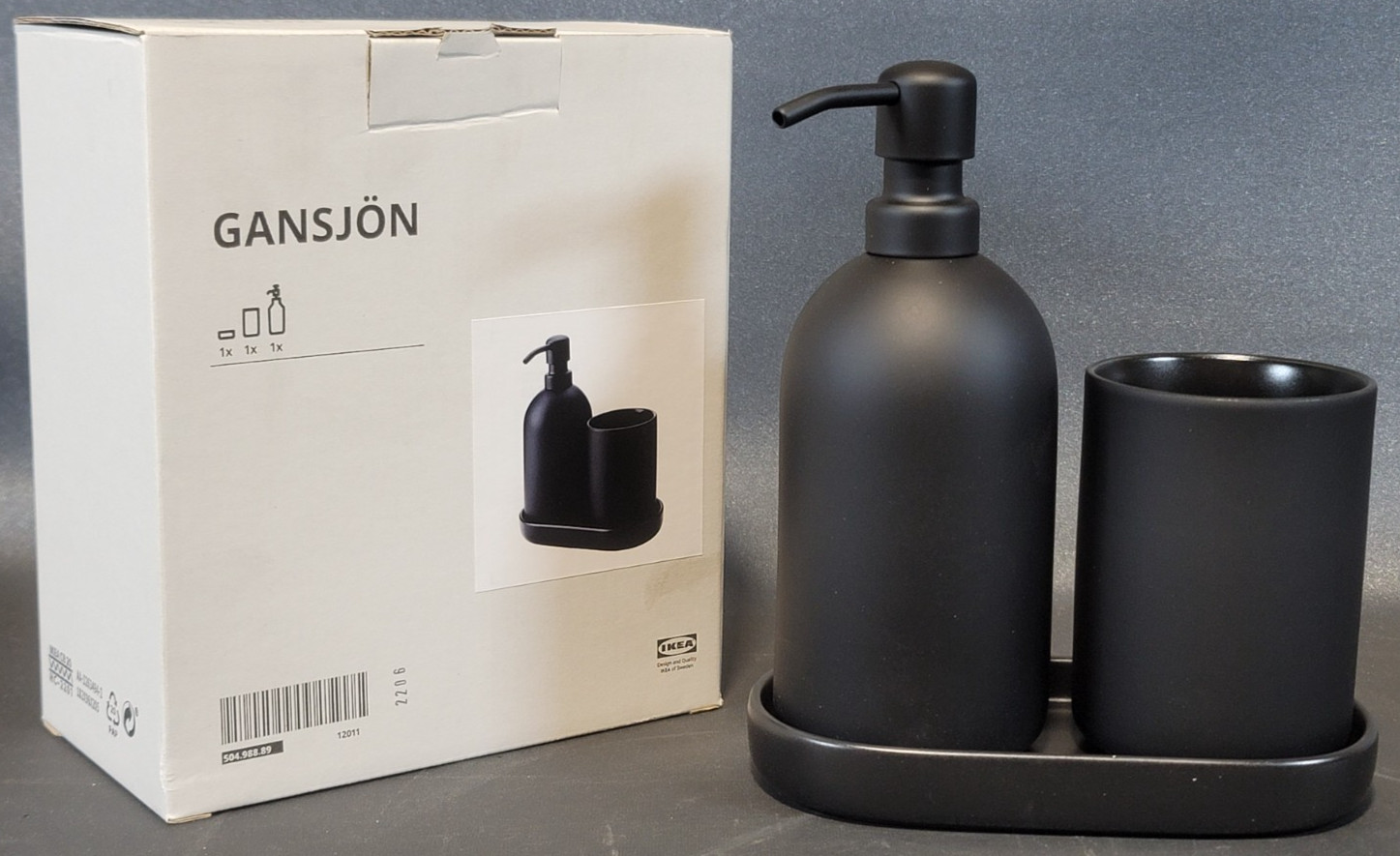 GANSJÖN 3-Piece Bathroom Set Black Soap Dispenser