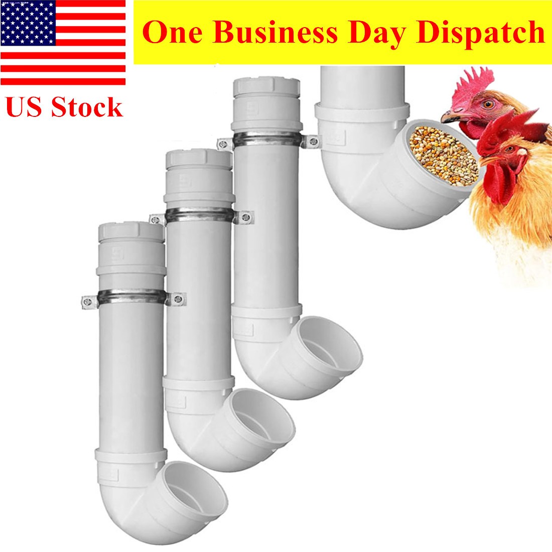 3 PCS PVC Chicken Feeder Automatic Non-electric No Waste
