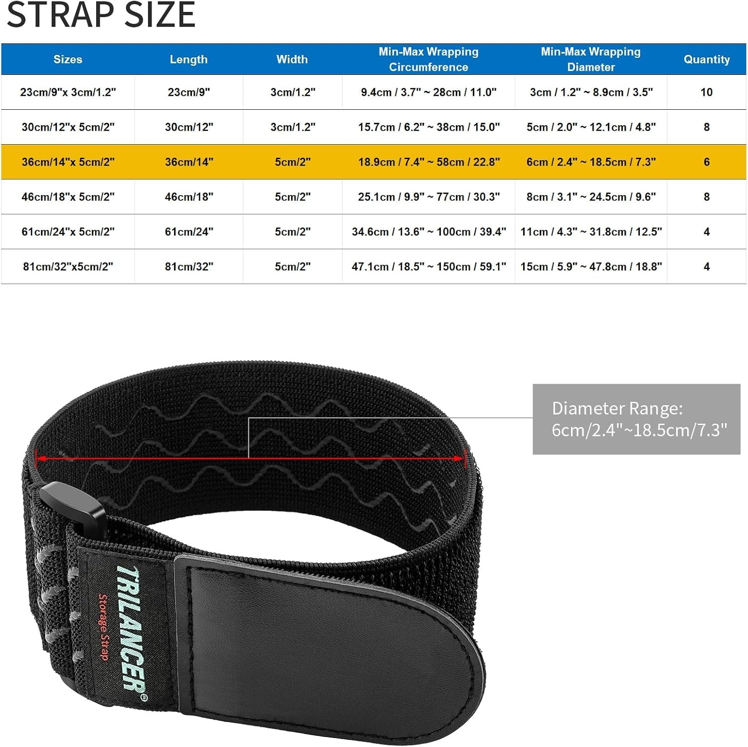 Secure and Sturdy 14" x 2" Elastic Cinch Straps with 2- Support - 6 Pack