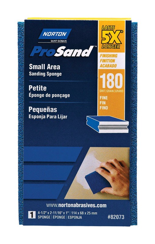 Norton 7660782073 180-Grit Aluminum Oxide Fine Sanding Sponge 4.5 x 2.69 x 1 in.